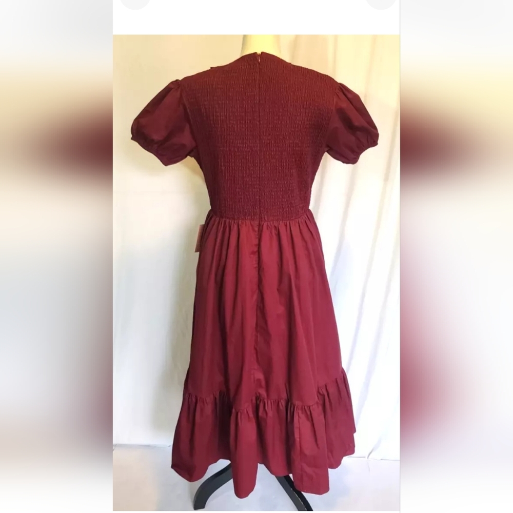 New W/Tags Ivy City Co Wine Red Smocked Addie Dress Large Holiday - Picture 10 of 11